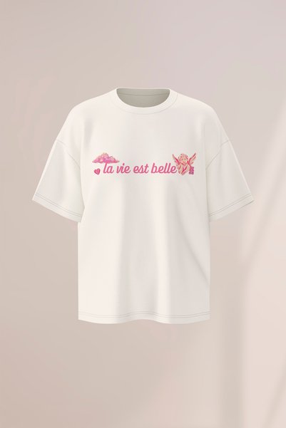 FANA Women's Printed La Vie Est Belle Slogan Printed Oversize T-Shirt