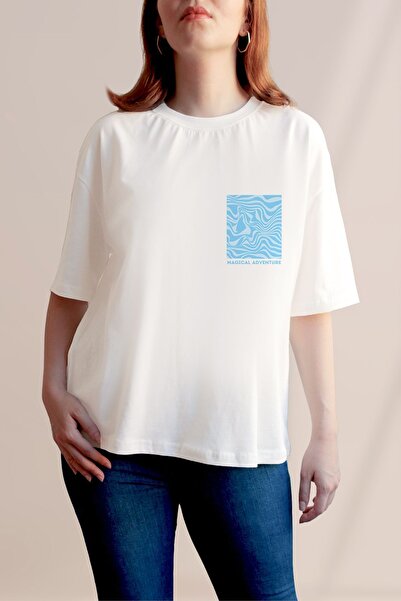 FANA تي شيرت نسائي كبير الحجم بطبعة ريترو - تصميم الجيب السحري