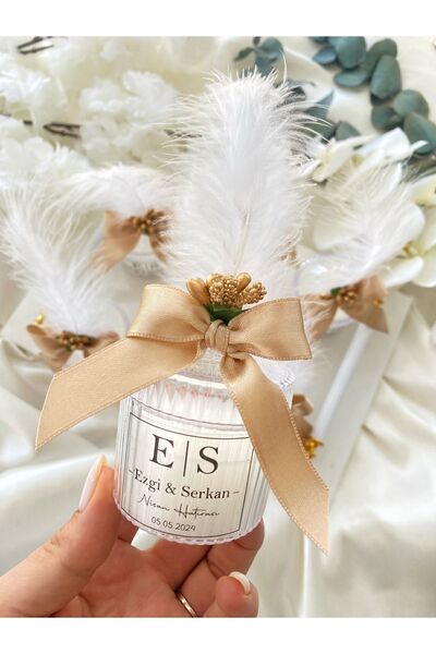 Gami Handmade Mika Şekerlik Tüylü Mum Söz, Nişan, Düğün, Kına, Nikah, Mevlüt ...