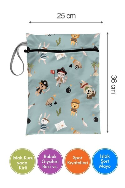 Bunnybons Pirate Land - Wet/Dry Dirty Clean Clothes, Swimwear, Baby Laundry Bag - Liquid Resistant