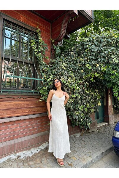 DEEFWEAR Kadın Krem Yazlık Keten Elbise