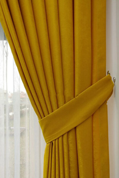 Özgün Home Soft Kumaş Fon Perde Sık Pileli Hardal Rengi Perde