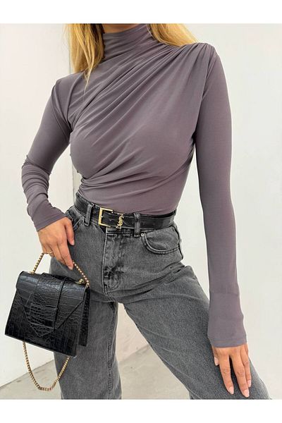 alenmoda Μακρυμάνικη μπλούζα με ελαστικό αμμώδες ύφασμα 10949
