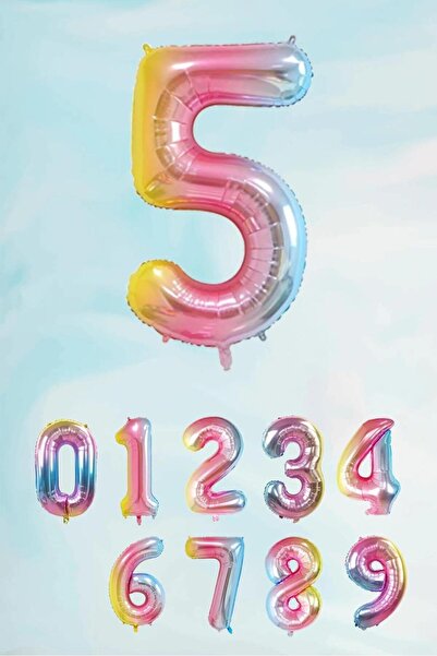 SURPRISE PARTY STORE 5 Rakam Balon Gökkuşağı Renk Folyo Balon 76cm 34inç Hely...
