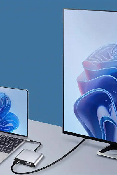 TechnoStation Type-C HDMI VGA USB 3.0 Dönüştürücü 4 In 1 Video Dönüştürücü Çoklu Type-C Monitör Dönüştürücü