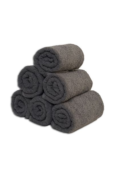 KAYABEY HOME 6pcs 100% Cotton Hand Face Towel Grey Colored Towel Set 30x50 Anthracite Head Head Guest Towel Set