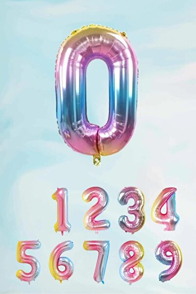 SURPRISE PARTY STORE 0 Rakam Balon Gökkuşağı Renk Folyo Balon 76cm 34inç Hely...
