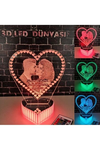 3D Hediye Dünyası 16 Color Remote Controlled Birthday Gift for My Lover - Table Lamp