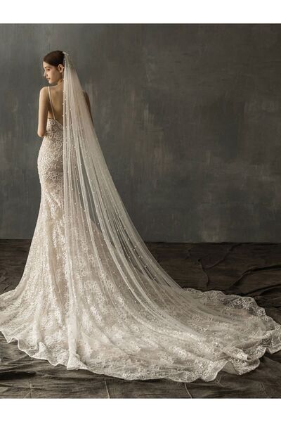 BBA TULLE STORE Bridal Veil, Bridal Veil with Dense Pearls, Long Bridal Veil,...