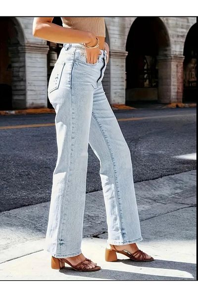 geenz manifacture Blueangel Women - Blue Palazzo Jeans, Lycra Loose Leg, Loose Anthracite Jeans