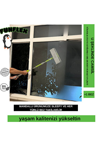 FunFlex U Camsil Yüksek Katlı ve Geniş Dış Camsilme Paspas Mopu  Teleskopik C...