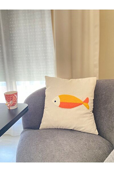 La Vivi Marin Serisi Renkli Balık Yıkanmış Keten Punch Kırlent Yastık Kılıfı
