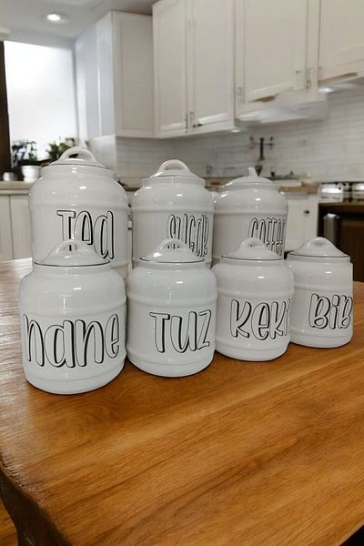 devigo 7 Piece Design - Spice Set Tea/Coffee/Sugar Salt/Thyme/Pepper/Mint Pinterest Jar Set