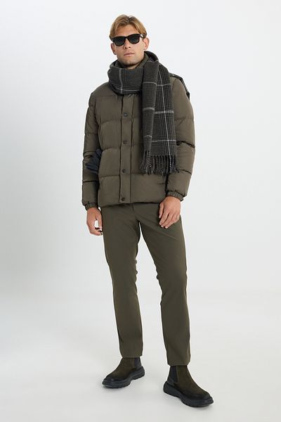 AC&Co / Altınyıldız Classics Ανδρικό παλτό Χακί - Standard Fit, Stand γιακά και πλαϊνές τσέπες