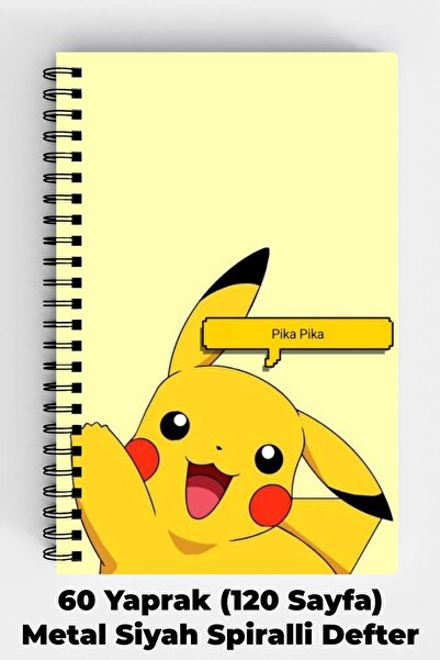 Anime Marketi Pokemon Pikachu Tasarımlı A5 Spiralli Sert Kapak Defter 120 Sayfa
