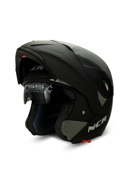 NCR Çene Açılır Mat Kask Siyah Vizörlü Ece Belgeli