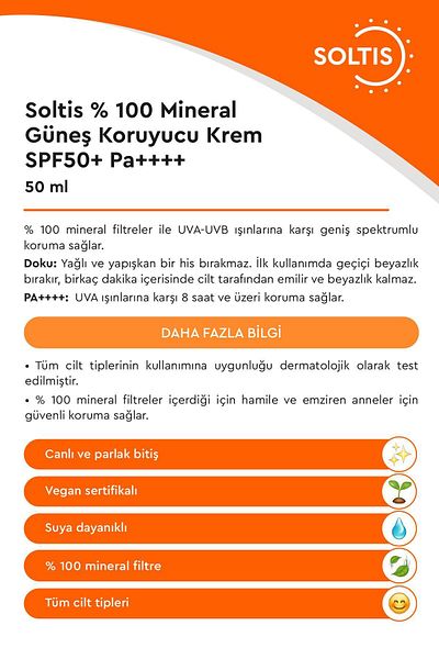 Soltis 100% Mineral Sunscreen Cream Spf 50+ Pa++++, 50 ml