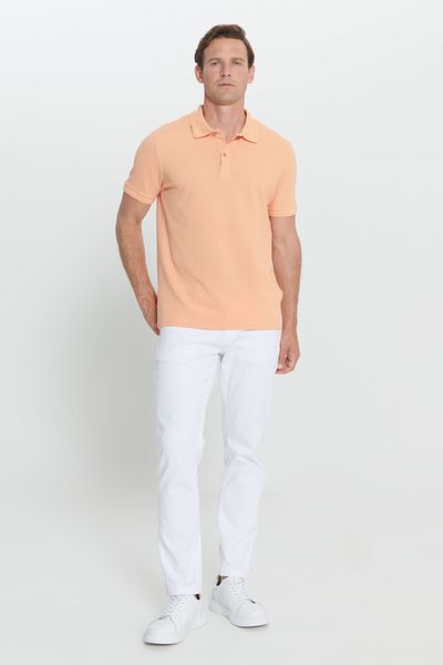 ALTINYILDIZ CLASSICS Ανοιχτό πορτοκαλί ανδρικό μπλουζάκι Polo Neck Slim Fit Cotton