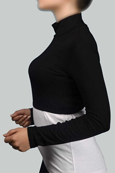 Altobeh Long Sleeve Turtleneck Throated Lycra Combed Cotton Women's Half Body - Black