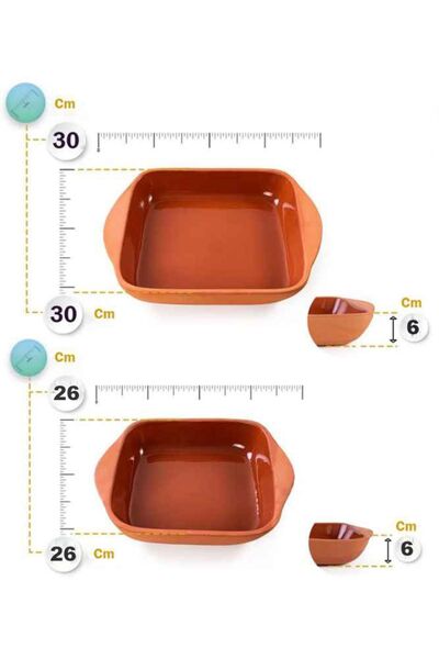 HerşeyTopraktan Toprak Sırlı Büyük & Küçük 2 Li Kare Güveç Tepsi (26 ve 30 cm )
