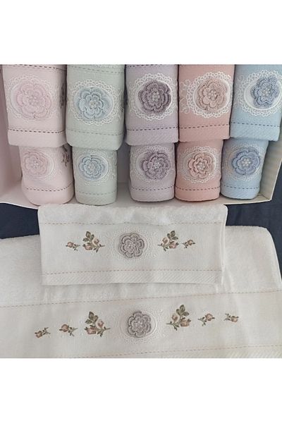 Fiesta Home 3d Embroidered Fiesta Mother Girl Towel - Asorti Bamboo, 50x90 (6 Pieces) 30x50 (6 Pieces)