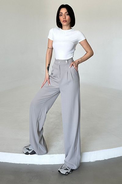 Maude Women's Gray High Waist Side Closure Wide Leg Palazzo Pants