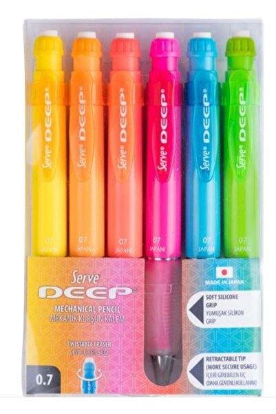 Serve Deep Mekanik Kurşun Kalem – Fosforlu Kalem 0.7 Mm – 6’lı Set