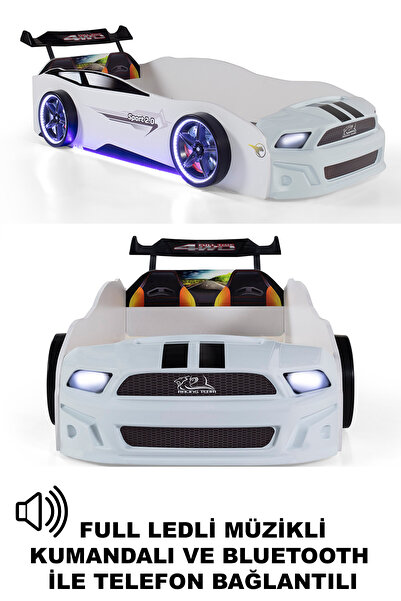 Ferramini Beyaz Arabalı Yatak Sport Mst Full Ledli Kumandalı ve Müzikli