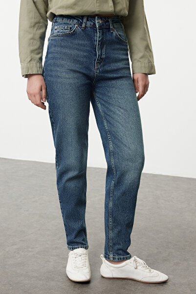 Trendyol Collection Slim Blue Mom Jeans s vysokým pasem - Twoaw25Je00164