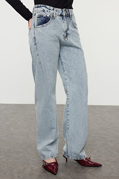 Trendyol Collection Barel Baggy Blue Jeans s vysokým pasem - Twoaw25Je00293