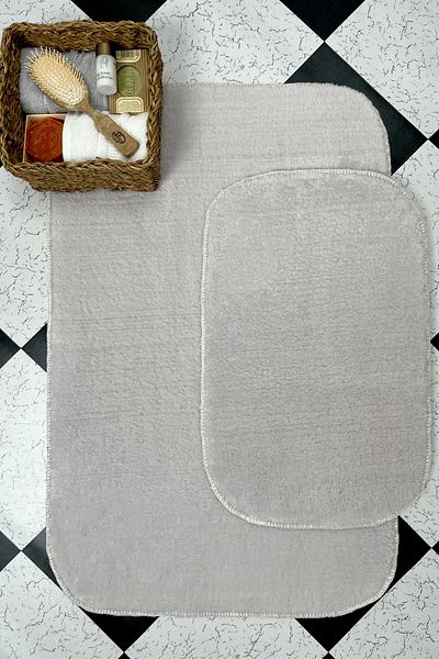 Sarar Light Gray Non-slip Base Bathroom Mat Set - Set of 2 (60x100/40x60)