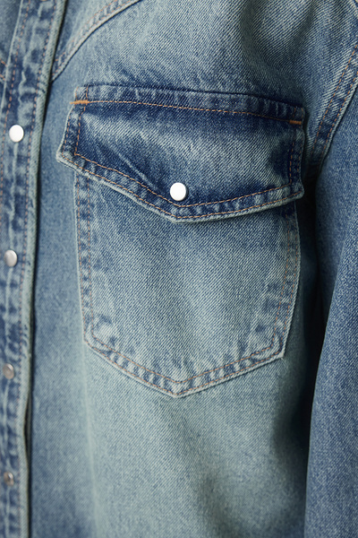 Trendyol Collection Vintage sötétkék farmer ing - halvány hatású, TWOSS23GO00227