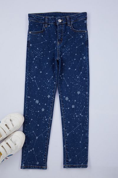 TRENDYOLKIDS Cotton Blue Printed Denim Trousers - Tkdaw25Pl00002
