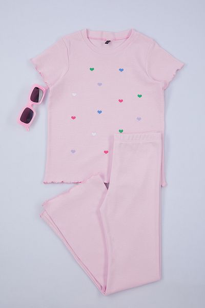 TRENDYOLKIDS Pink Knitted Set - Plain Design, Lower-Upper Set TKDAW25AU00074