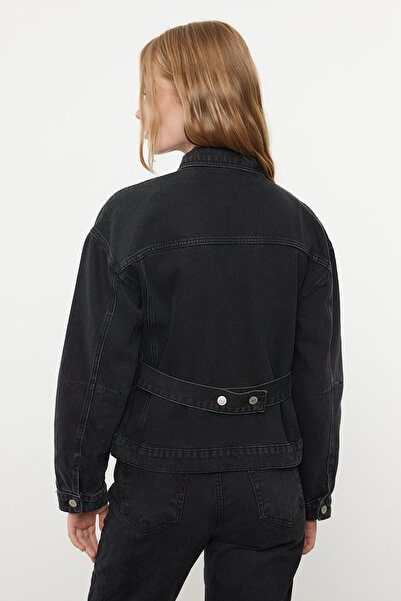 Trendyol Collection Denim Black Belt Jacket - TWOAW25CE00012