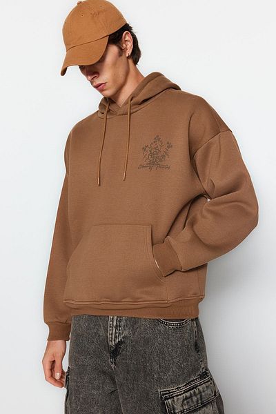 Trendyol Collection Пухкави щампи с цветя - Топъл извънгабаритен суичър TMNAW24SW00100