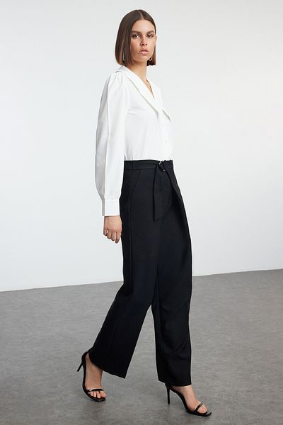Trendyol Collection Wide Leg Black Woven Fabric Trousers - Cross Closure Detail Twoaw25Pl00047