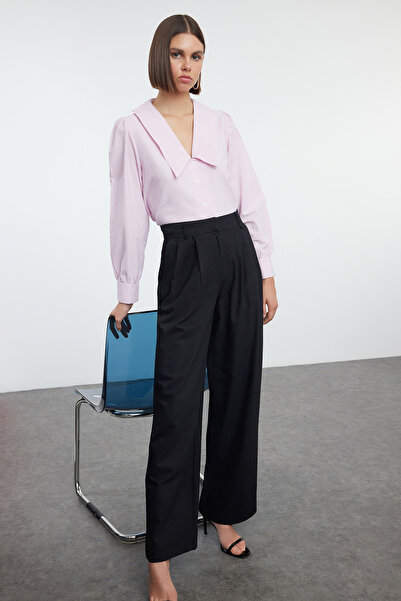 Trendyol Kollektion Schwarze Hose aus gewebter Baumwolle mit weitem Bein - TW...