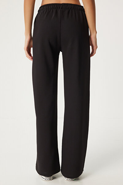 Happiness İstanbul Μαύρο Πλεκτό Φούτερ - Φαρδύ Μπούτι - Fn03349