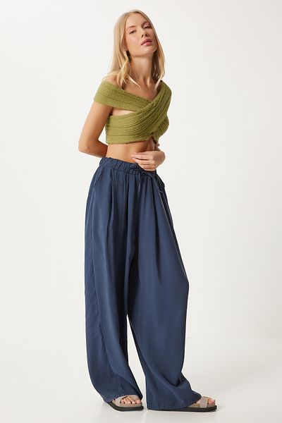 Happiness İstanbul Bequeme Shalwar-Hose für Damen in Marineblau - Mw00150
