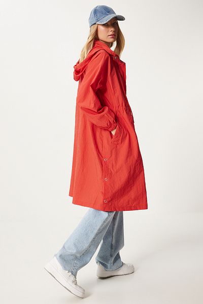 Happiness İstanbul Rote saisonale Trenchjacke mit Kapuze für Damen - Wf00086