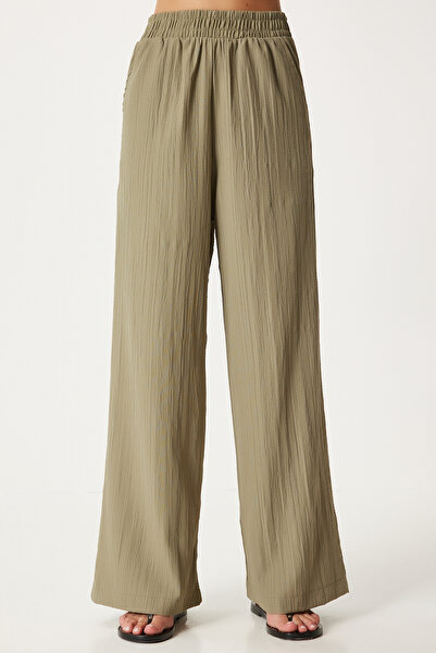 Happiness İstanbul Green Belted Γυναικείο Πλεκτό Σετ - Γιλέκο και Σετ Palazzo By00055