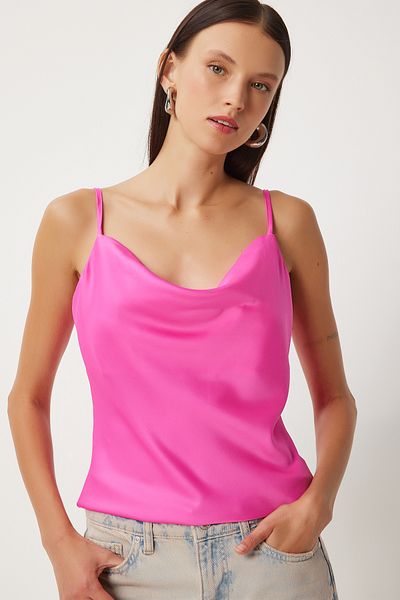 Happiness İstanbul Rosa Damenbluse mit Satin-Spitzenkragen - Fn03354