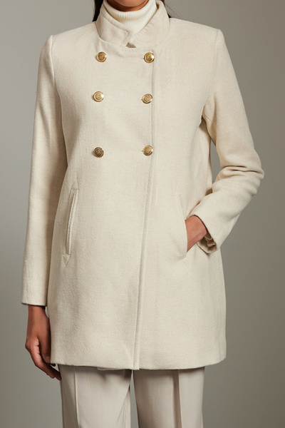 Trendyol Collection Ecru Midi Coat - Button Detail and Wool, TWOAW25KB00017