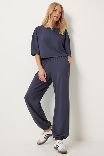 Happiness İstanbul Granatowy T-shirt i dres Jogger - zestaw - Fn03316