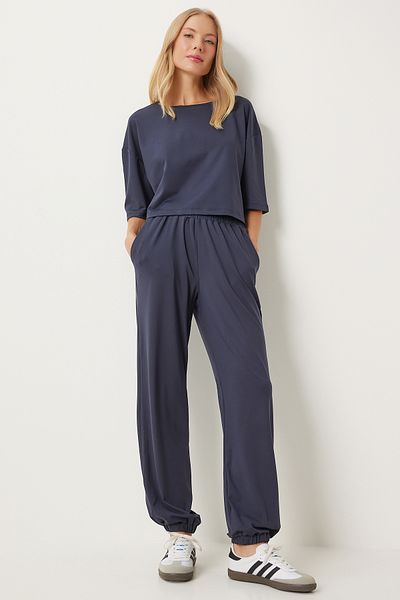 Happiness İstanbul Granatowy T-shirt i dres Jogger - zestaw - Fn03316