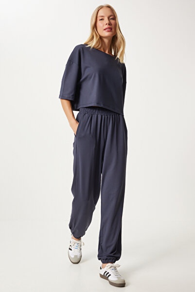 Happiness İstanbul Sötétkék Crop póló és kocogó ruha szett - Fn03316