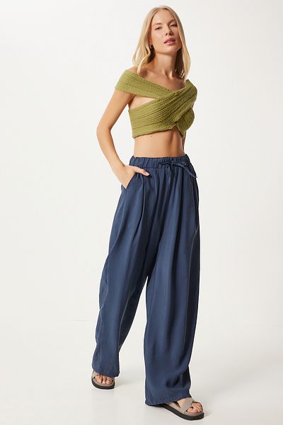 Happiness İstanbul Bequeme Shalwar-Hose für Damen in Marineblau - Mw00150