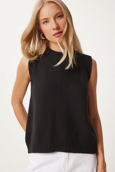 Happiness İstanbul Black Knitwear Blouse - Backless and Bow Fn03317