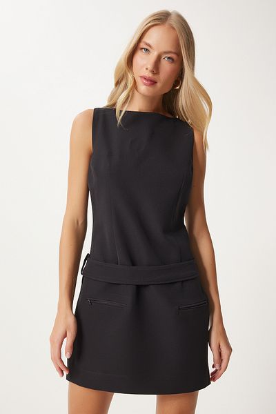 Happiness İstanbul Women's Black Belted Jumpsuit Dress - Fn03322
